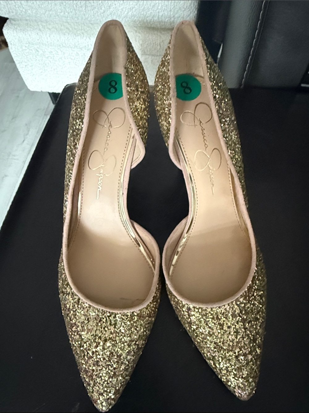 Jessica Simpson Gold Glitter Pointed Heels